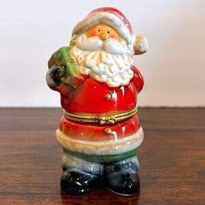 Santa Clause Ceramic Trinket Box Christmas Keepsake Whimsical Festive Vintage‎
